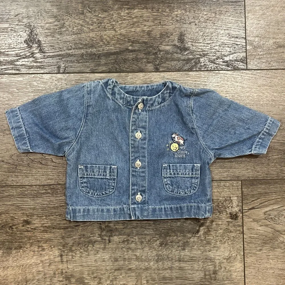 Vintage Carter’s Classics Denim Long Sleeve Shirt Hey Diddle Diddle Cow Moon 0-3